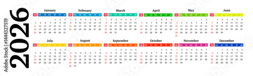 Calendar for 2026 isolated on a white background