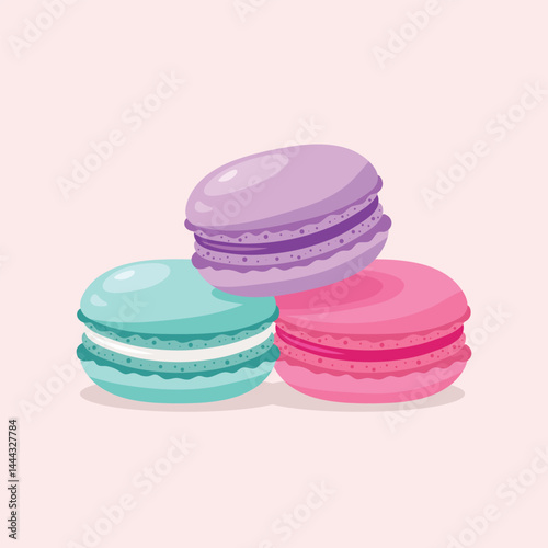 Stack of colorful sweet macarons different flavors and colors