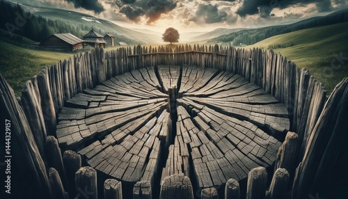 Cracks in an Old Wooden Fence Weathered split wood of an old fen