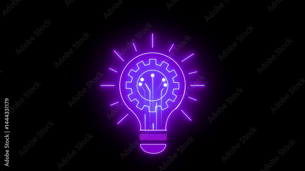 Neon glowing light bulb with gear icon animation for business idea Simple and creative Business Idea concept icon on black background. 4k video Neon glowing light bulb with gear icon animation for business idea Simple and creative Business Idea concept icon on black background. 4k video