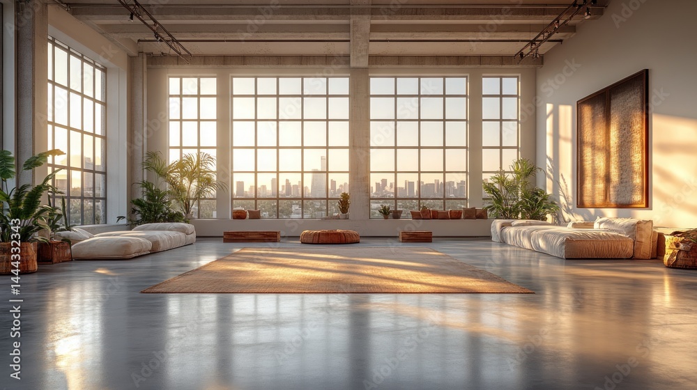 Serene Loft Apartment with City Skyline View at Sunset