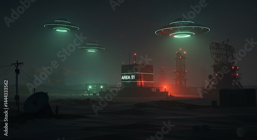 Area 51 Abstract Sci-Fi Scene with UFOs and Alien Technology