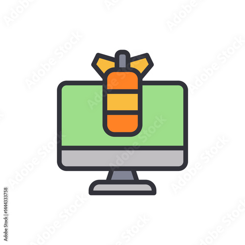 Cyber attack colored icons, minimalist vector illustration ,simple transparent graphic element .Isolated on white background