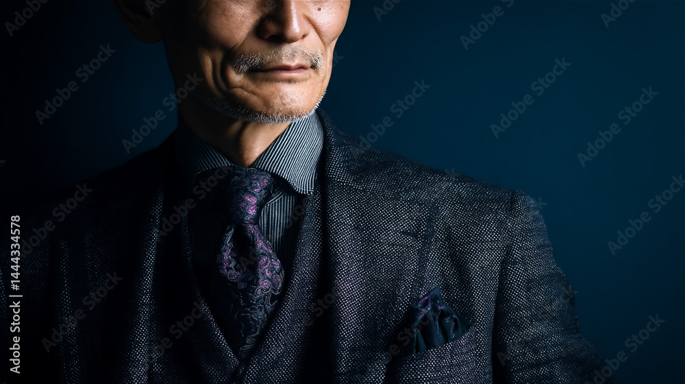 Fototapeta premium 経済的混乱の中で冷静さを保つ日本人ビジネスマンの姿、generative ai