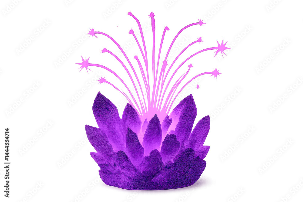 Obraz premium A vibrant purple flower with radiating, glowing filaments ending in star-like shapes.