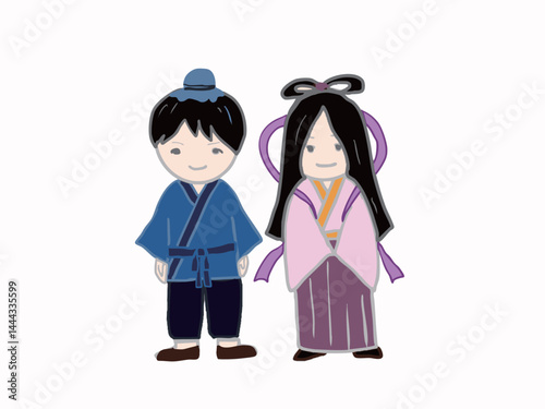 Tanabata's Orihime and Hikoboshi stand side by side