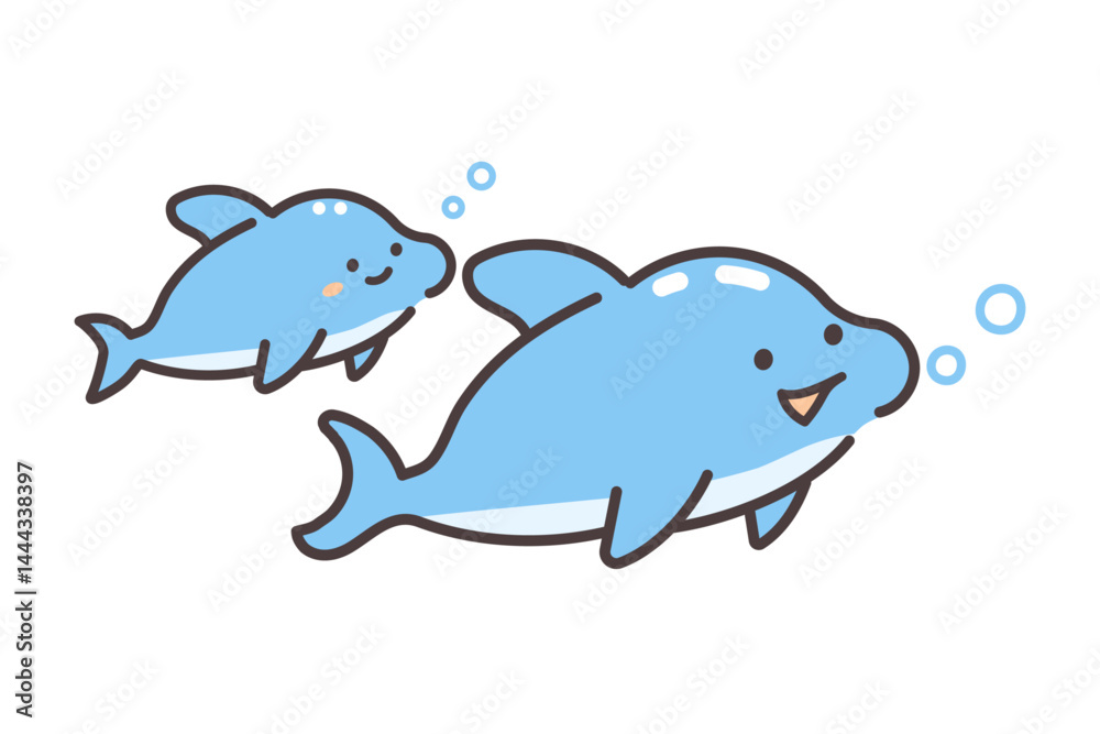 かわいいイルカの親子のイラスト かわいいイルカの親子のイラスト