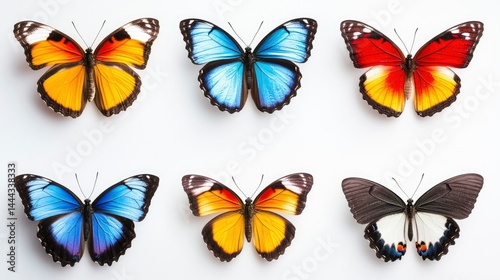 Wallpaper Mural Six Vibrant Butterflies on White Background - Colorful Insect Collection Torontodigital.ca