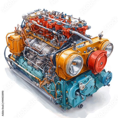 watercolor of Fuel Injector System, vector, isolated on a white background.