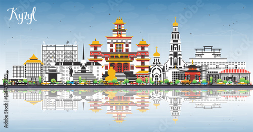 Kyzyl Russia city skyline with color buildings, blue sky and reflections. Kyzyl cityscape with landmarks. Travel and tourism concept with modern and historic architecture.