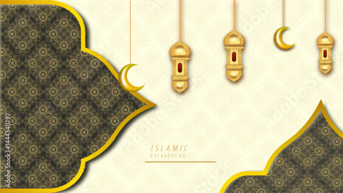 Ramadan background with a lantern and moon in the sky