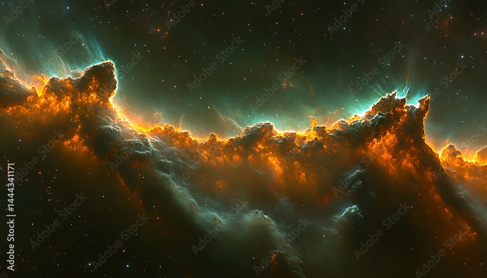 Fototapeta premium Cosmic clouds glow, vibrant orange and teal