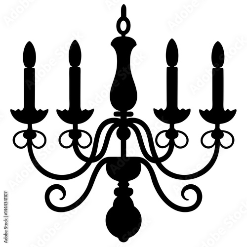 Silhouette of an elegant chandelier with candles and ornate design