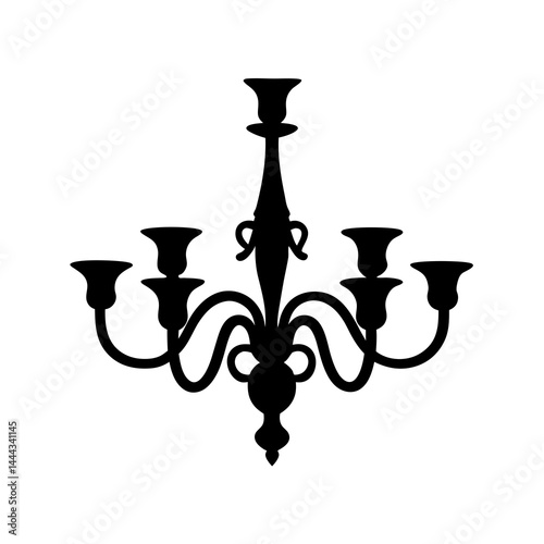 Silhouette of an elegant chandelier with candles and ornate design