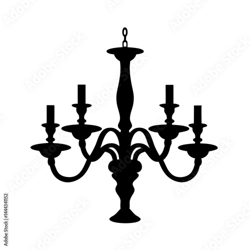 Silhouette of an elegant chandelier with candles and ornate design