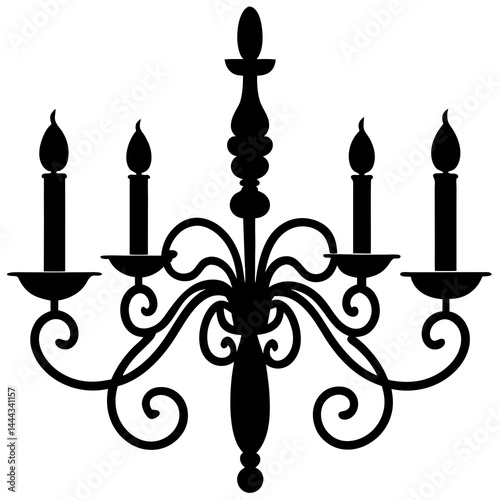 Silhouette of an elegant chandelier with candles and ornate design