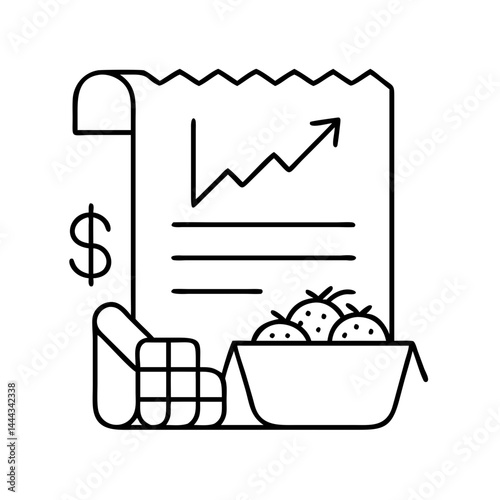 grocery bill rising icon, grocery bill rising line art - simple line art of grocery bill rising, perfect for grocery bill rising logos and icons