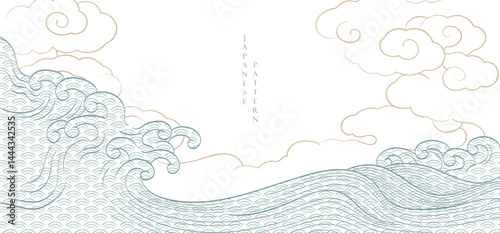 Japanese background with line Chinese cloud and wavewith geometric pattern vector. Abstract template with geometric wave pattern. Cloud layout design in oriental style