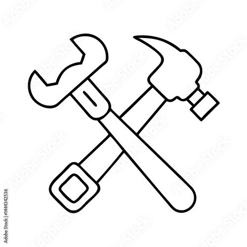 hammer and wrench icon, hammer and wrench line art - simple line art of hammer and wrench, perfect for hammer and wrench logos and icons