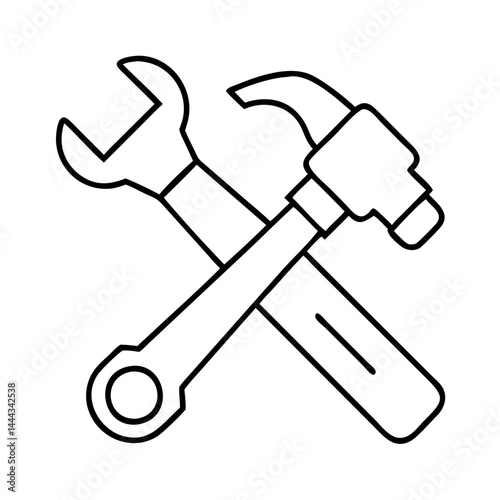 hammer and wrench icon, hammer and wrench line art - simple line art of hammer and wrench, perfect for hammer and wrench logos and icons