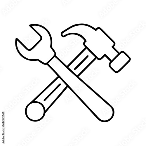 hammer and wrench icon, hammer and wrench line art - simple line art of hammer and wrench, perfect for hammer and wrench logos and icons