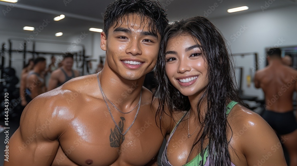 Fit couple posing in gym (1) Fit couple posing in gym (1)