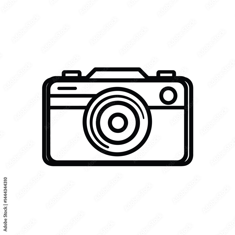 Camera Outline Icon, Black Line Art on Transparent Background, Photography Equipment Camera Outline Icon, Black Line Art on Transparent Background, Photography Equipment
