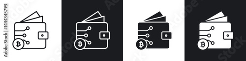 Cryptocurrency wallet icon in thin line and Flat Design.