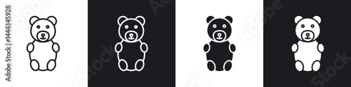Teddy bear icon in thin line and Flat Design.