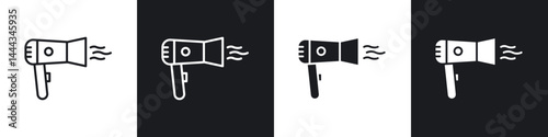 Hair dryer icon in thin line and Flat Design.