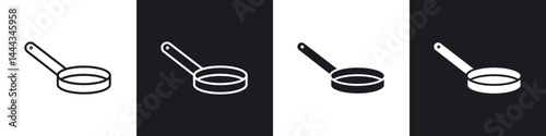 Frying pan icon in thin line and Flat Design.