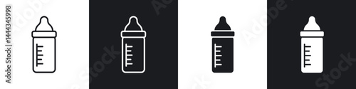 Milk bottle icon in thin line and Flat Design.