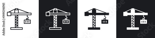 Construction crane icon in thin line and Flat Design.