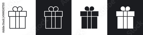Gift box icon in thin line and Flat Design.