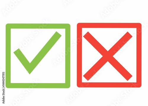 Green check mark and red cross symbolizing agreement or disagreement, or making a choice between two option