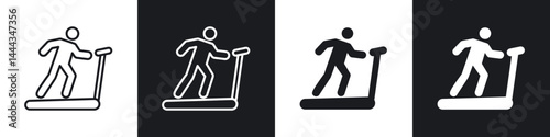 Treadmill icon in thin line and Flat Design.