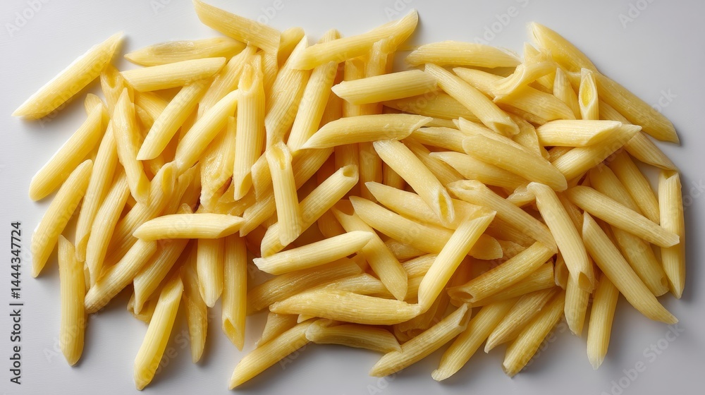 Cooked pasta is laid out in a top-down arrangement on a seamless white background, providing ample space for text and highlighting culinary design options Cooked pasta is laid out in a top-down arrangement on a seamless white background, providing ample space for text and highlighting culinary design options