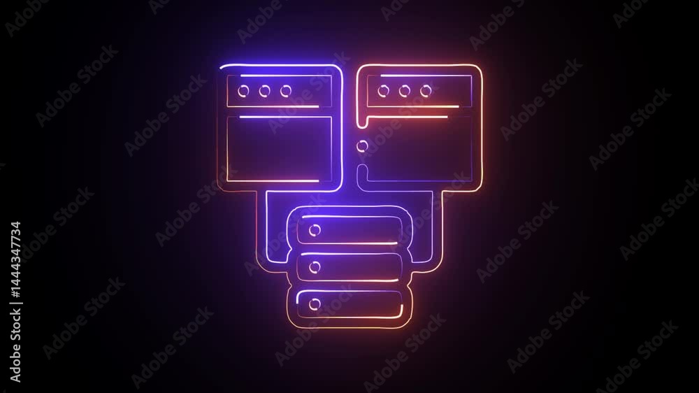 glowing neon local area network icon isolated on black background. HD video motion graphic animation