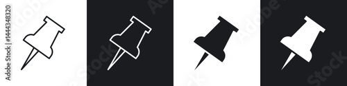 Push pin icon in thin line and Flat Design.