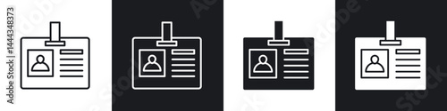 Security badge icon in thin line and Flat Design.