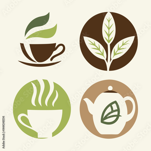 vector set of green tea icons