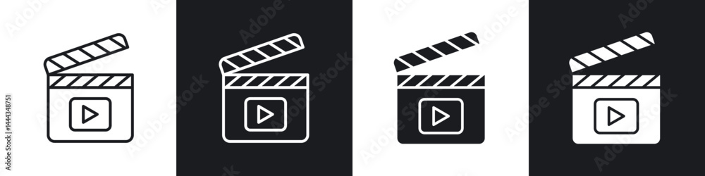 Film clapperboard icon in thin line and Flat Design.