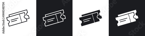 Ticket stub icon in thin line and Flat Design.