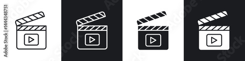 Film clapperboard icon in thin line and Flat Design.
