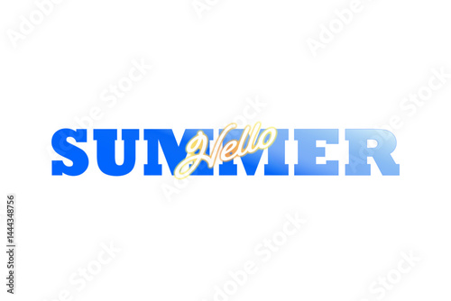 夏の訪れを祝福する、Hello Summer（ハローサマー）の文字の、シンプルなロゴマーク（ベクター素材）
