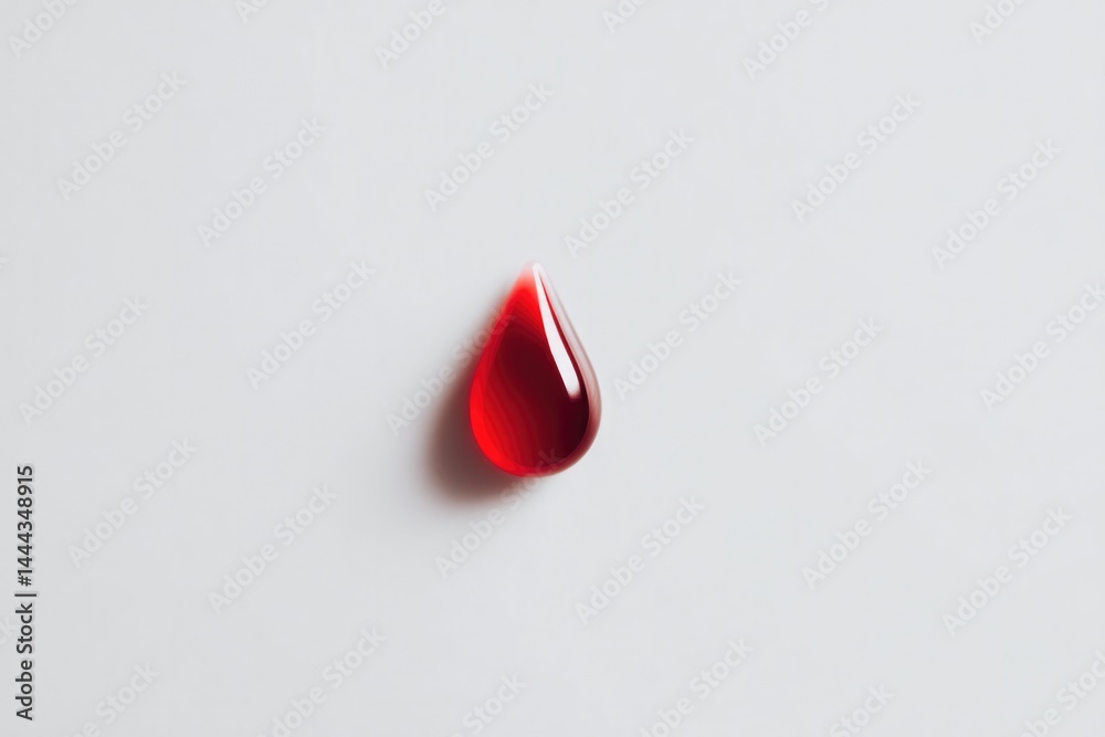 Fototapeta premium clean image of single red drop of blood on white surface symbolizing world blood donor day