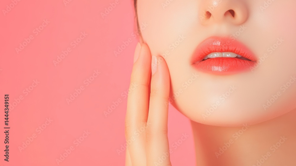 Fototapeta premium Young asian woman is getting filler her face,getting her lip filler by Plastic surgeon,Woman face being checked doctor hands to cosmetic surgery,rhinoplasty surgery in clinic.