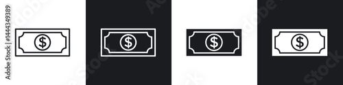 Cash icon in thin line and Flat Design.