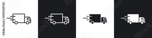 Fast shipping delivery truck icon in thin line and Flat Design.