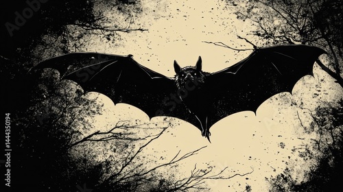 Obraz na płótnie Night Flight of the Bat: A Grunge Halloween Illustration w salonie